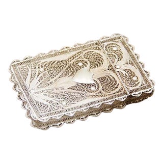 Silver Cardboard Box in Filigree Mesh with Hinged Lid For Sale