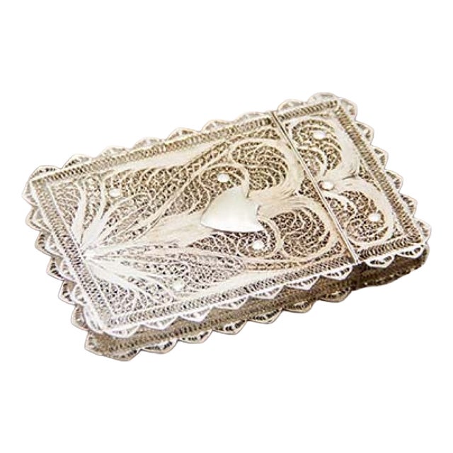 Silver Cardboard Box in Filigree Mesh with Hinged Lid For Sale