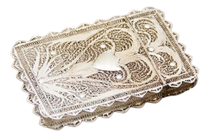Silver Cardboard Box in Filigree Mesh with Hinged Lid