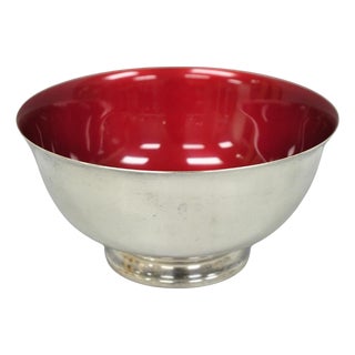 Vintage Mid Century Modern Reed & Barton 104 Silver Plated Red Enamel Bowl For Sale