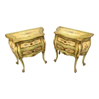 Venetian Hand Painted and Giltwood Nightstands - a Pair For Sale