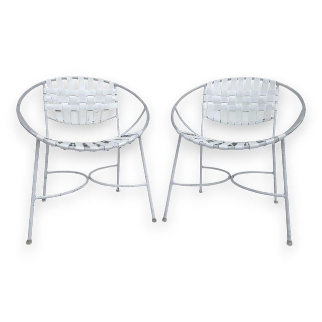 1960s Mid-Century Modern Wrought Iron Patio Radar Chairs - a Pair For Sale