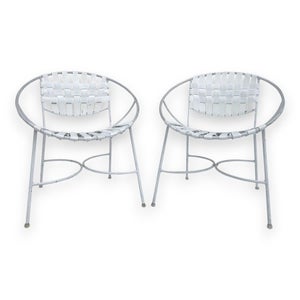 1960s Mid-Century Modern Wrought Iron Patio Radar Chairs - a Pair