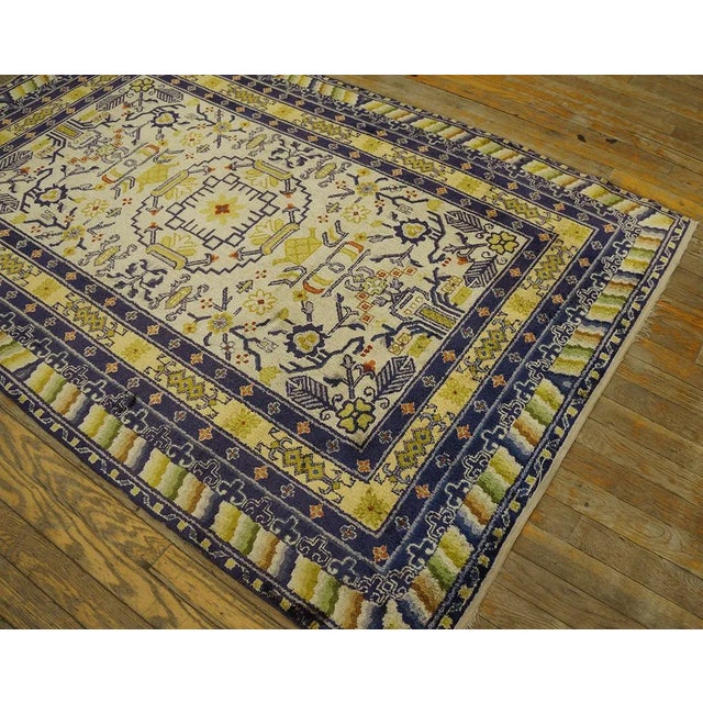 Textile 1920s Ivory Yellow Medallion Classic Antique Chinese Silk Rug 3'10'' X 6' Knotted Carpet For Sale - Image 7 of 11