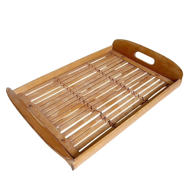 Mid-Century Modern Bamboo Serving Tray With Handles For Sale - Image 3 of 6