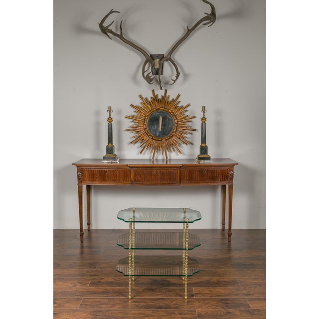 Mid 20th Century Brass Three-Tiered Table with Glass Shelves and Foliage Motifs For Sale In Atlanta - Image 6 of 12