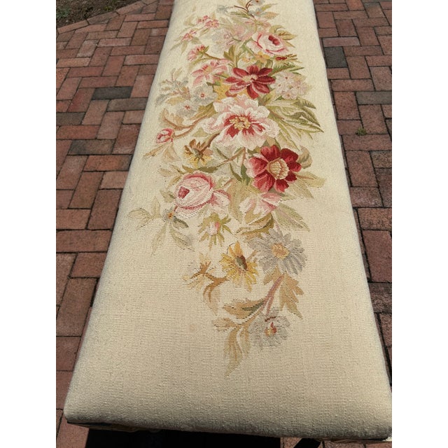 Wood Rectangular Vintage Bench With Tapestry Top For Sale - Image 7 of 12