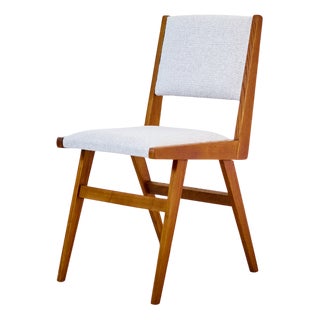 Vintage Wooden Chair with Grey Upholstery, 1970s For Sale