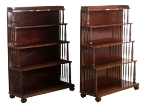 Antique Regency Mahogany Waterfall Bookcases, 1825, Set of 2