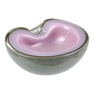 Murano Vintage Pink Gray Pulegoso Bubble Layers Italian Art Glass Mid Century Bowl Vide Poche