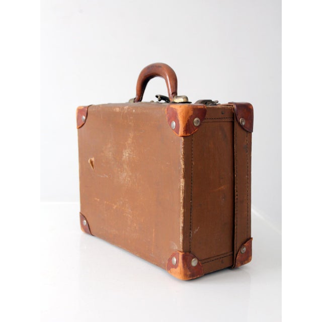 Vintage Miniature Leather Suitcase Travel Case For Sale - Image 4 of 15