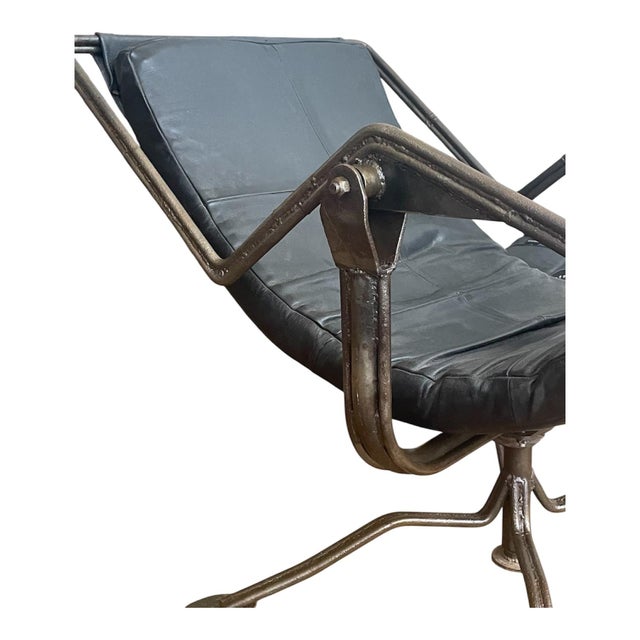 Architectural Motorcycle Leather Rocker Lounge Chair W/Ottoman Attributed to Joshua Height For Sale - Image 11 of 14