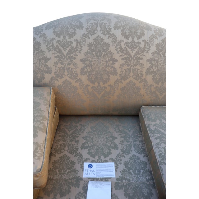 1990s Ethan Allen Chippendale Camelback Sofa in Silver-Champagne Silk Damask For Sale - Image 16 of 18