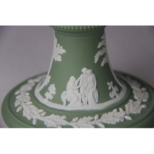 Vintage Wedgwood Green Jasperware White Cameo Candle Candlesticks-Set of 2 For Sale In Dallas - Image 6 of 7