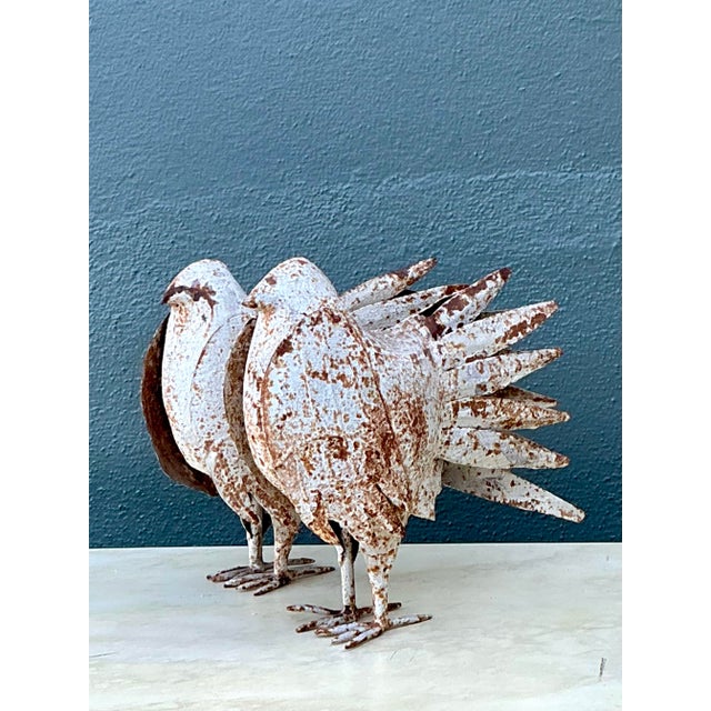 Vintage Distressed Punch Cut Metal Birds - A Pair For Sale - Image 4 of 12