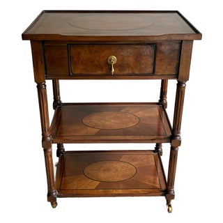 Late 20th Century Traditional Inlaid Mahogany Occasional Table With Drawer & Brass Casters For Sale