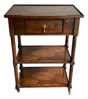 Late 20th Century Traditional Inlaid Mahogany Occasional Table With Drawer & Brass Casters