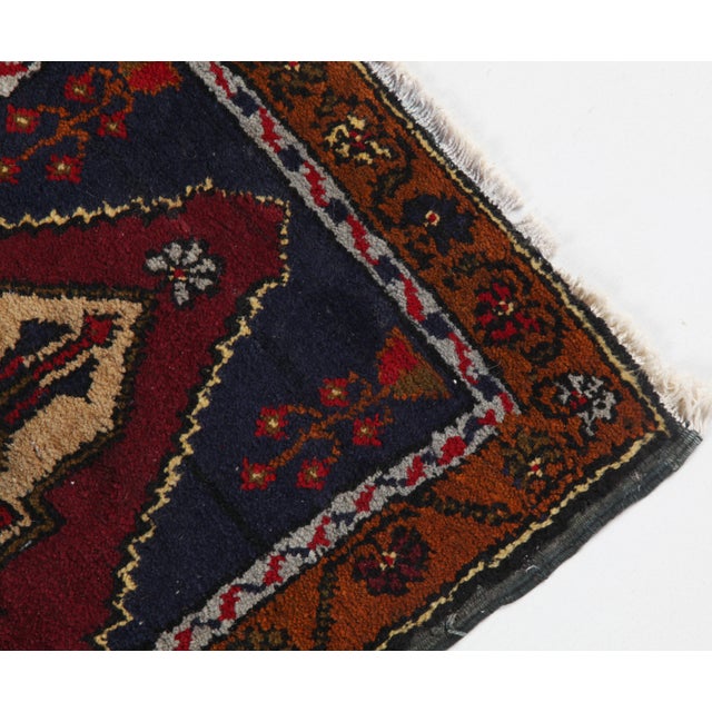 Textile Vintage Turkish Rug – Red Medallion, Floral Borders, Hand-Knotted Wool -1' 5'' X 2' 9'' For Sale - Image 7 of 13