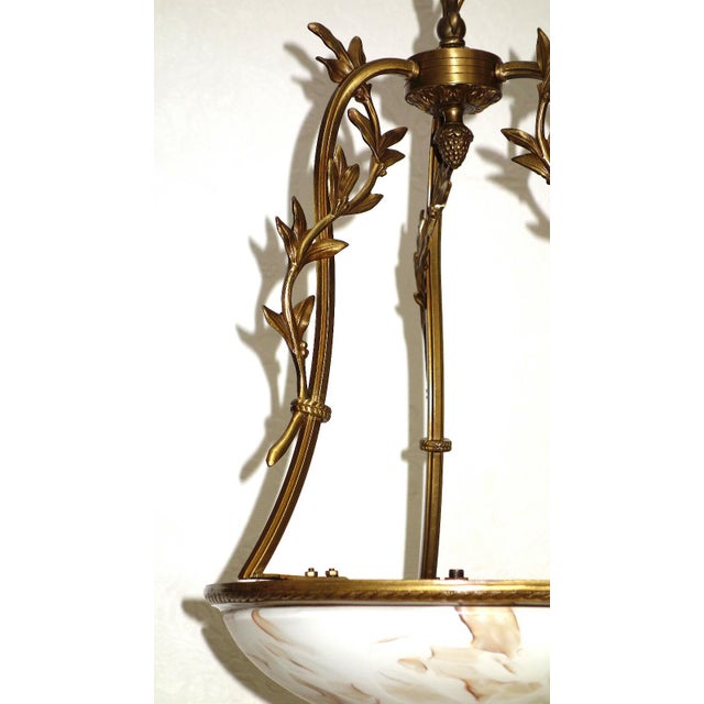 1950s Brass Pendant Light with Marbled Glass Shade, 1950s For Sale - Image 5 of 9
