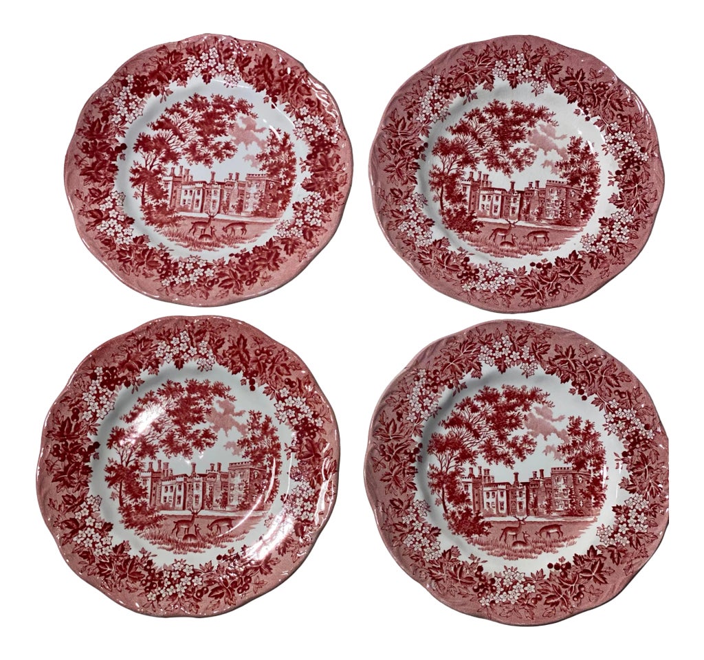 Vintage J&g Meakin Red Romantic England Bread Plates- Set of 4 