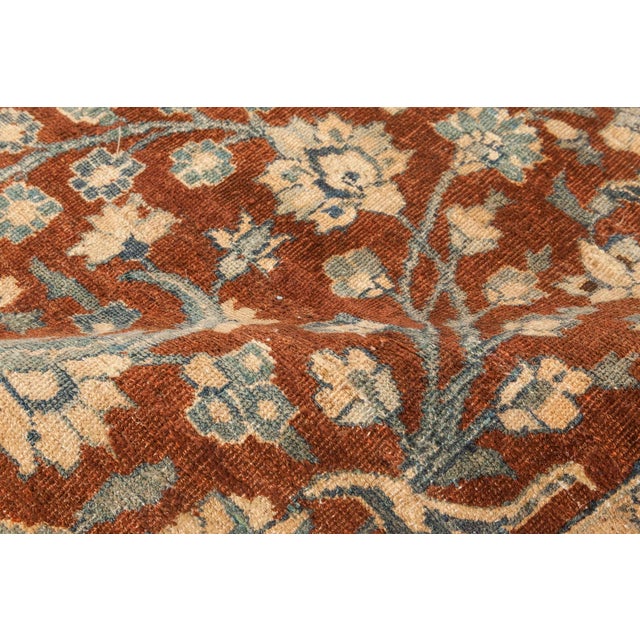 Antique Persian Tabriz Brown, Blue Handmade Wool Rug For Sale - Image 4 of 5