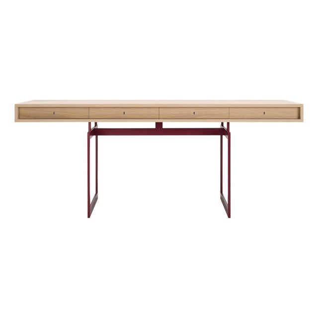 Red and White Stained Oak Office Desk by Bodil Kjaer for Karakter For Sale