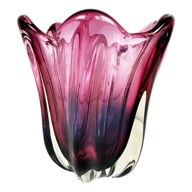 Dark Pink and Purple Sommerso Glass Vase attributed to Josef Hospodka for Chribska, 1960s For Sale
