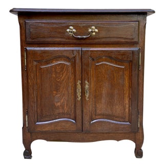 Mid-Century French Walnut Side Table with One Drawer and Double Door, 1950s For Sale