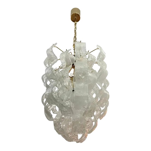 1970s Mid-Century Modern White Murano Glass Cascade Chandelier by Mazzega For Sale