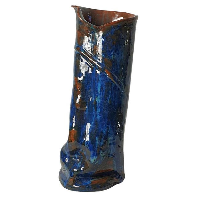 Blue Large Studio Ceramic Vase in Blue and Brown Glaze, Italy, 1969 For Sale - Image 8 of 8