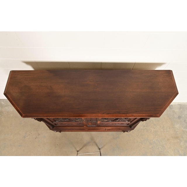 Antique French Gothic Revival Oak Bar Cabinet With Carved Figures, Circa 1890s For Sale - Image 11 of 14