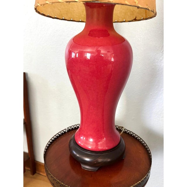 Pair of Vintage Oxblood Red Glazed Ceramic Table Lamps With Brass Hardware For Sale - Image 9 of 11