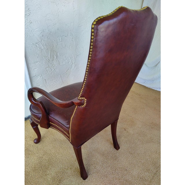 Burgundy Naugahyde Queen Anne Open Armchair - Late 20th Century For Sale In San Diego - Image 6 of 11