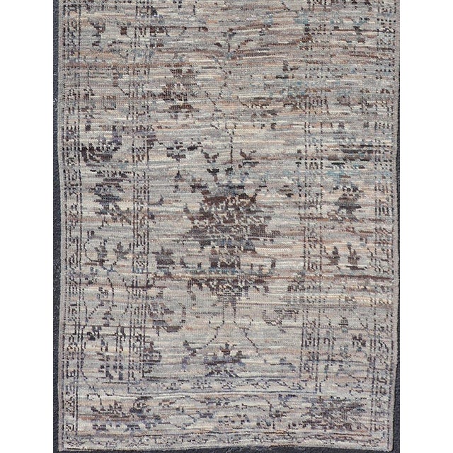 Modern Oushak Designed Runner in Wool With Floral Design in Earthy Tones 3'2 X 10'0 For Sale - Image 9 of 12