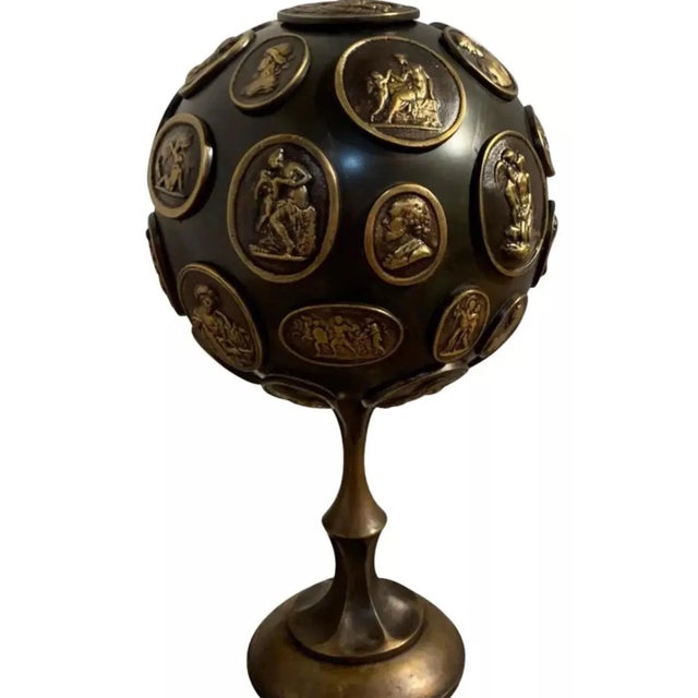 Grand Tour Gilt and Patinated Bronze Orb With Intaglios, From Mid 20th Century For Sale - Image 4 of 12
