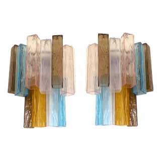 Multicolored Squared Murano Glass Wall Sconces, Set of 2 For Sale