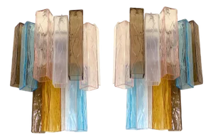 Multicolored Squared Murano Glass Wall Sconces, Set of 2