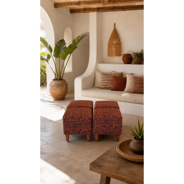 Vintage Animalier Poufs with Wood Legs, 1970s, Set of 4 For Sale - Image 3 of 8