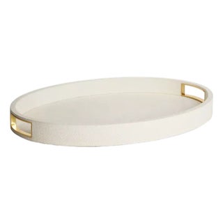 AERIN Modern Faux Shagreen Cocktail Tray, Cream For Sale