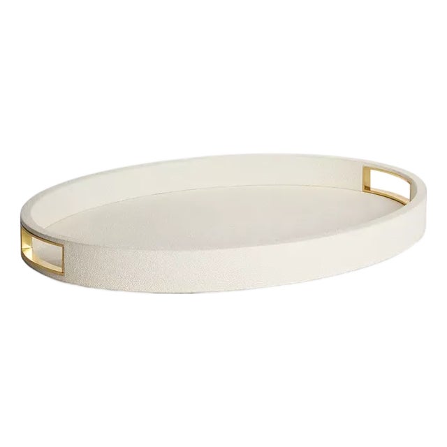 AERIN Modern Faux Shagreen Cocktail Tray, Cream For Sale