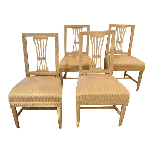 Set of 4 Late 19th C. Swedish Carved and Painted Side Chairs For Sale
