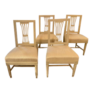 Set of 4 Late 19th C. Swedish Carved and Painted Side Chairs