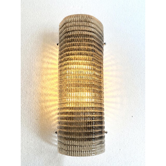 Mid-Century Modern Smoked Diamanted Rectangular Murano Glass Wall Sconce-Set of Two For Sale - Image 3 of 6