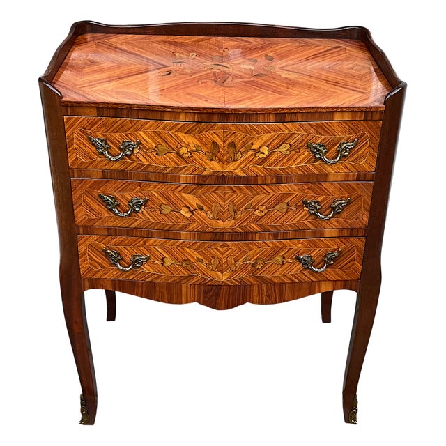 Antique Wood Inlaid Chest of Drawers, 1950s For Sale