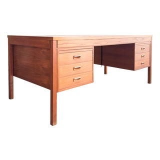 Mid-Century Modern Teak Executive Desk with Leather Inlay, 1970s For Sale