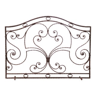 Mid-Century French Wrought Iron Fireplace Screen With Gothic Scrollwork For Sale