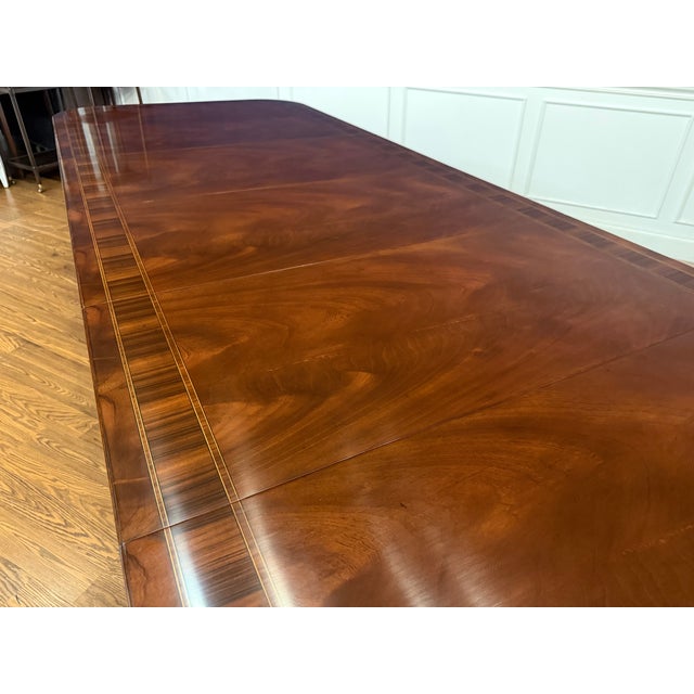 Traditional Multi-Banded Double Pedestal Mahogany Dining Table by Leighton Hall - Showroom Sample For Sale - Image 10 of 18