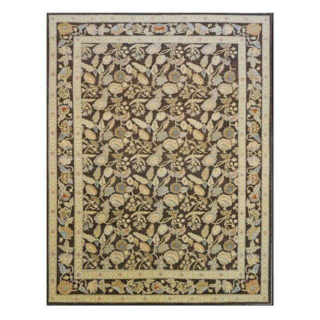 Transitional Afghan Wool 9x12 Brown, Light Blue, Black & Ivory Handmade Area Rug #1141030