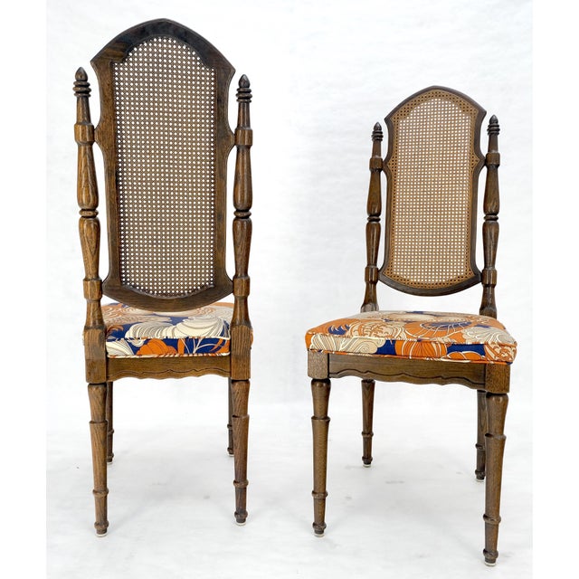 Berkey & Gay Set of 4 Bright floral Upholstery Cane Backs Turned Oak Legs Dining Chairs MINT! For Sale - Image 4 of 15