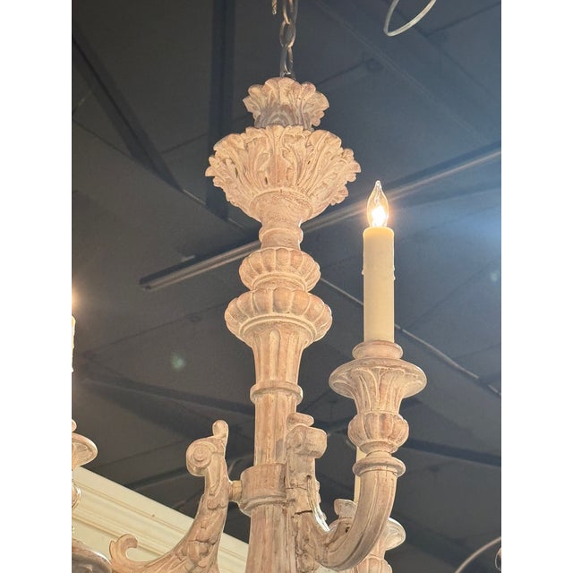 19th Century 19th Century French Carved Whitewashed Chandelier For Sale - Image 5 of 6